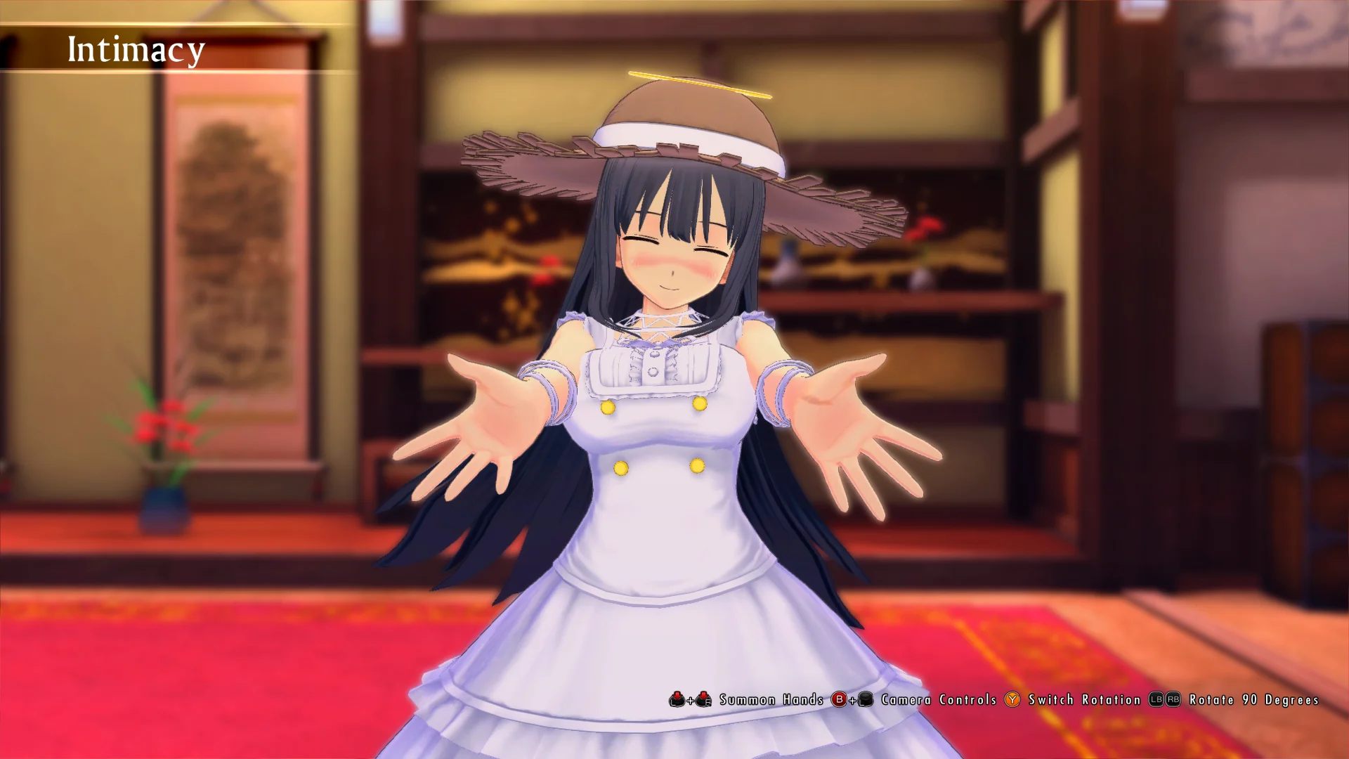 A screenshot of diorama mode with Ryoki holding her hands out.