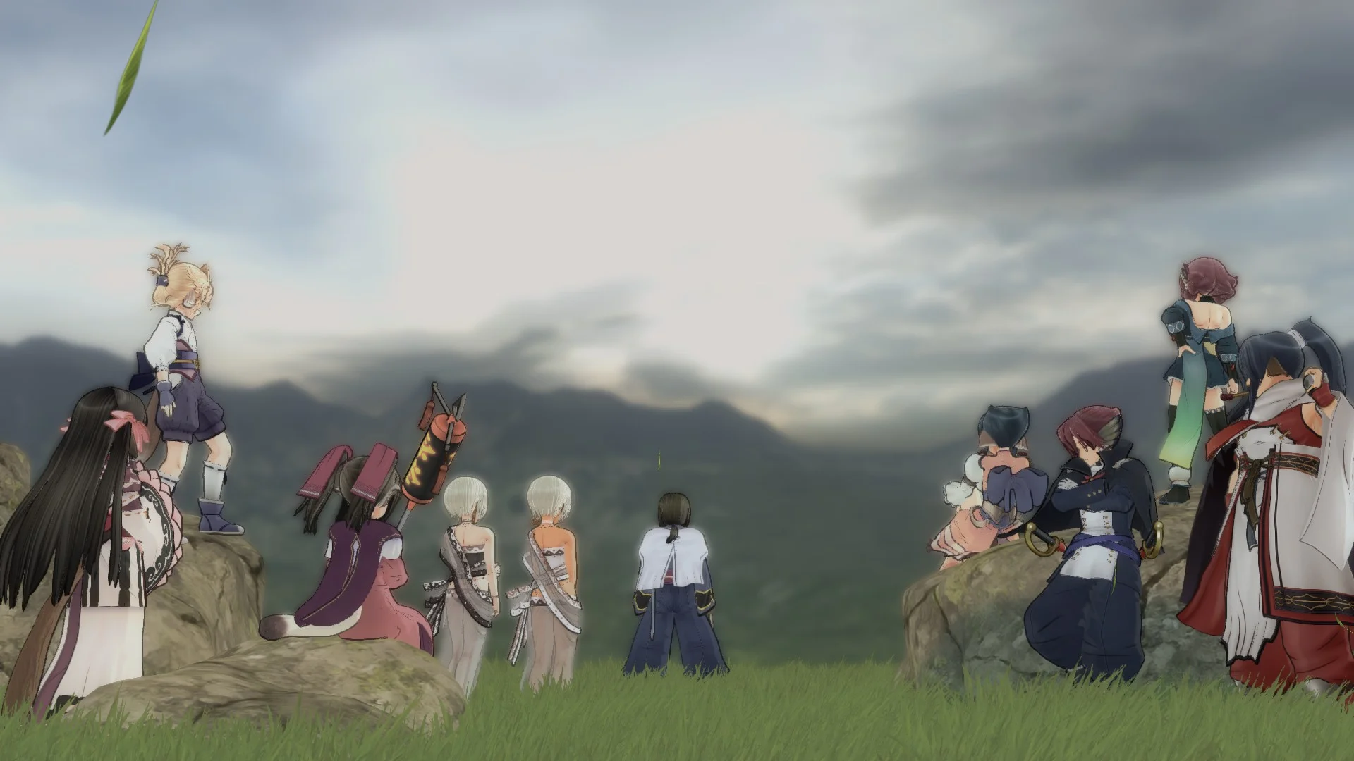 Utawarerumono: ZAN's title screen, showcasing all of the playable characters looking off into the distance